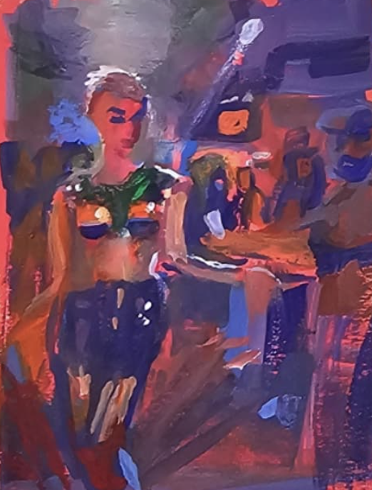 Live event painting of a figure at a party